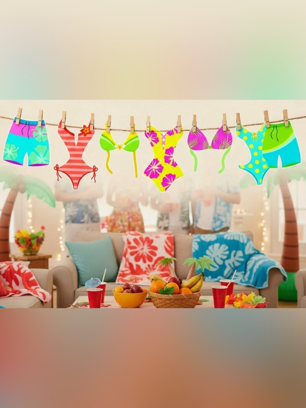 Hawaiian Luau Bikini Garland 9ft - Tropical Summer Pool Party Banner Decor